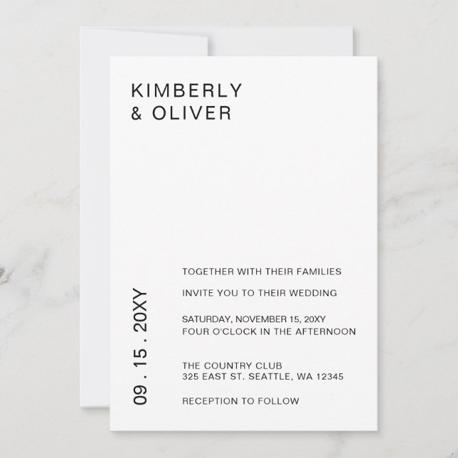 Simple Elegant Minimal Modern Black Wedding  Invitation (Front)