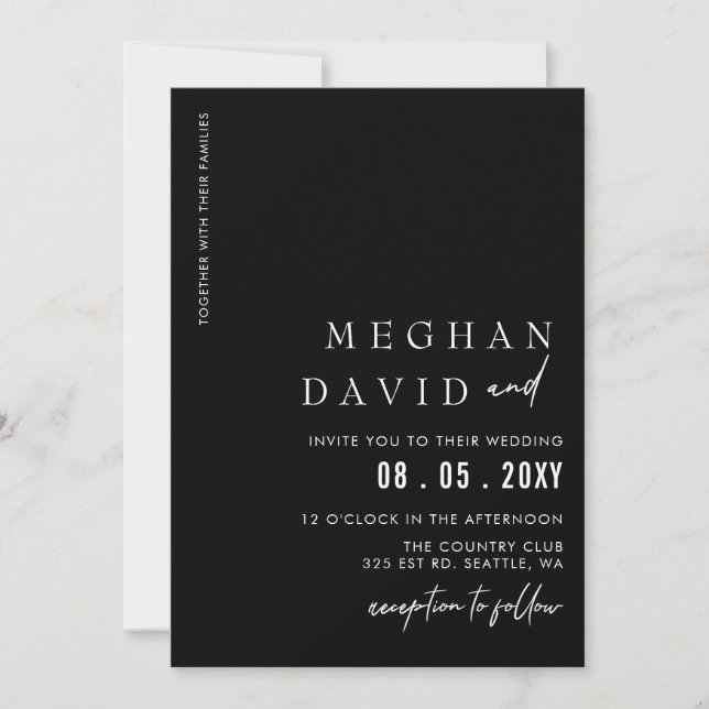 Simple Elegant Minimal Modern Black Wedding   Invitation (Front)