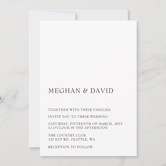Simple Elegant Minimal Modern Black Wedding  Invitation (Front)
