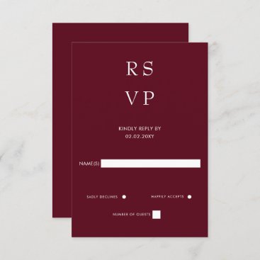 Simple Elegant Minimal Modern Burgundy Wedding  RSVP Card