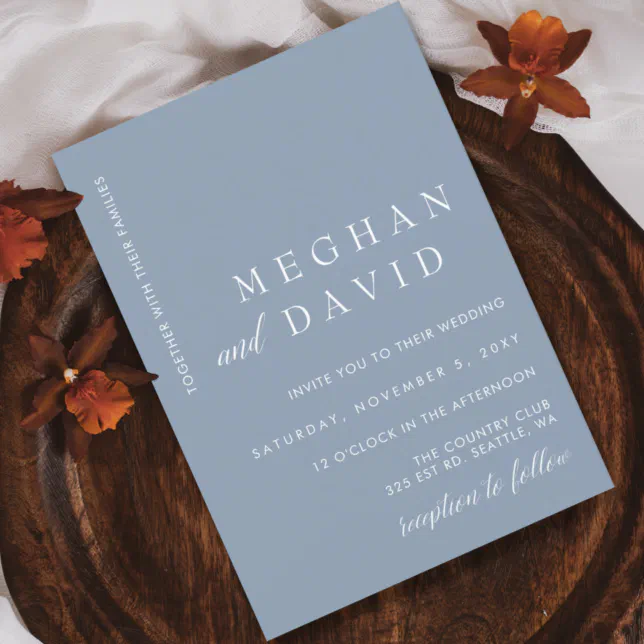 Simple Elegant Minimal Modern Dusty Blue Wedding I Invitation | Zazzle