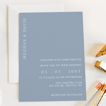 Simple Elegant Minimal Modern Dusty Blue Wedding Invitation