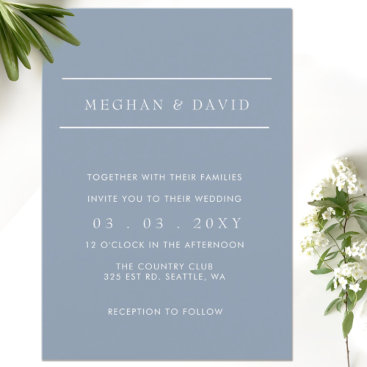 Simple Elegant Minimal Modern Dusty Blue Wedding  Invitation