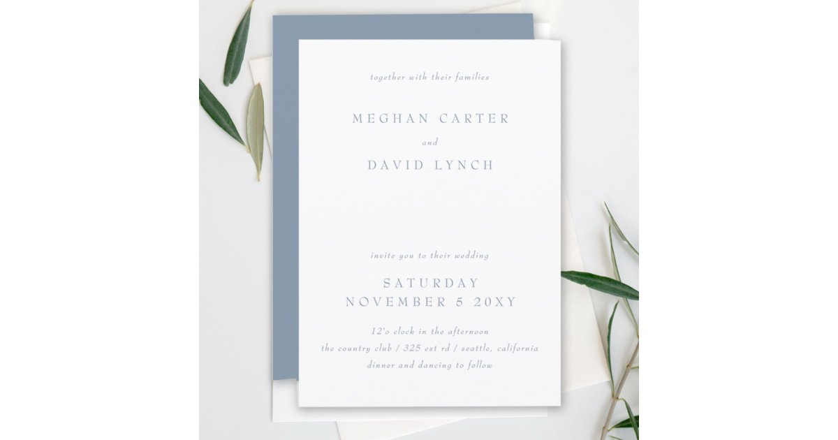 Simple Elegant Minimal Modern Dusty Blue Wedding Invitation | Zazzle