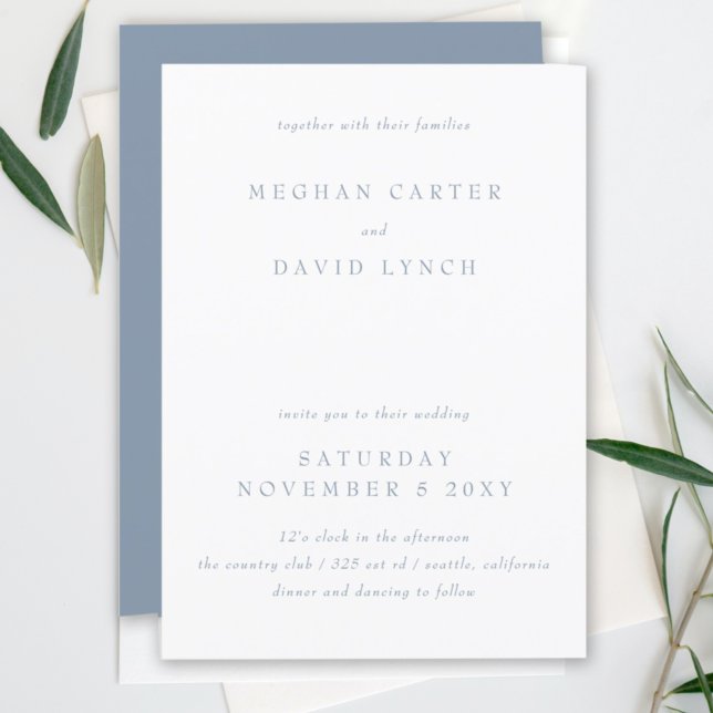 Simple Elegant Minimal Modern Dusty Blue Wedding Invitation (Creator Uploaded)