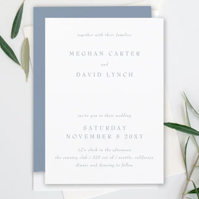 Simple Elegant Minimal Modern Dusty Blue Wedding Invitation | Zazzle