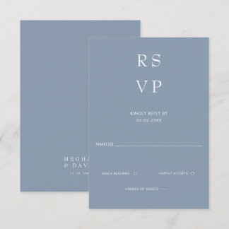 Simple Elegant Minimal Modern Dusty Blue Wedding RSVP Card
