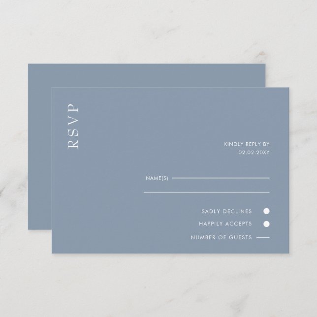  Simple Elegant Minimal Modern Dusty Blue Wedding  RSVP Card (Front/Back)