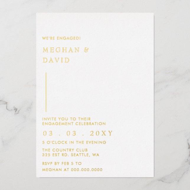 Simple Elegant Minimal Modern Engagement Foil Invi Invitation (Front)