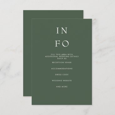Simple Elegant Minimal Modern Green Wedding  Enclosure Card