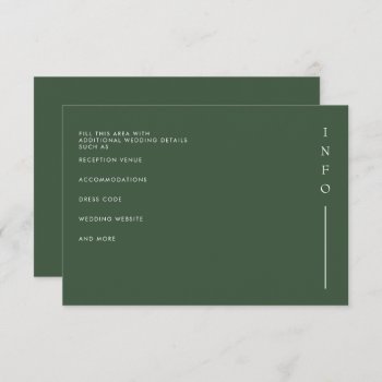 Simple Elegant Minimal Modern Green Wedding Enclosure Card by blessedwedding at Zazzle
