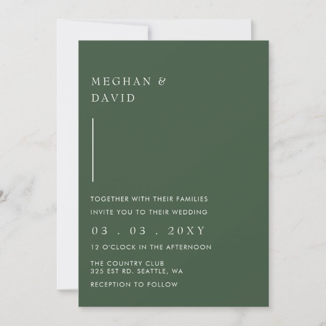 Simple Elegant Minimal Modern Green Wedding Invitation (Front)