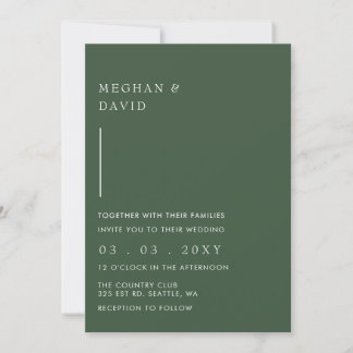 Simple Elegant Minimal Modern Green Wedding Invitation