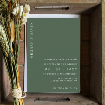 Simple Elegant Minimal Modern Green Wedding   Invitation