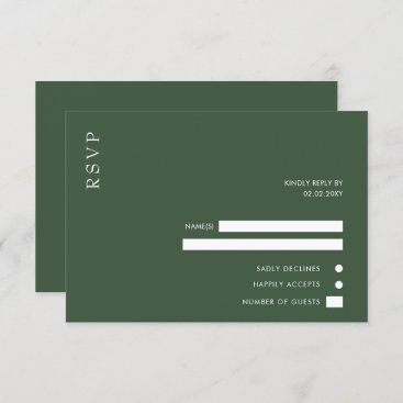 Simple Elegant Minimal Modern Green Wedding RSVP Card