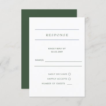 Simple Elegant Minimal Modern Green Wedding  RSVP Card