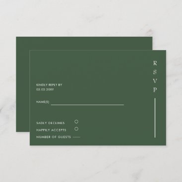 Simple Elegant Minimal Modern Green Wedding RSVP Card