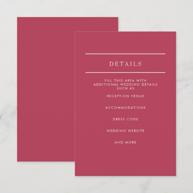  Simple Elegant Minimal Modern Magenta Wedding  Enclosure Card (Front/Back)