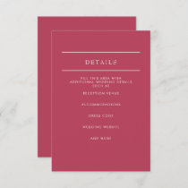 Simple Elegant Minimal Modern Magenta Wedding  Enclosure Card