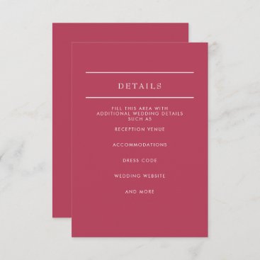 Simple Elegant Minimal Modern Magenta Wedding  Enclosure Card
