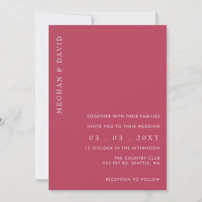Simple Elegant Minimal Modern Magenta Wedding Invitation (Front)
