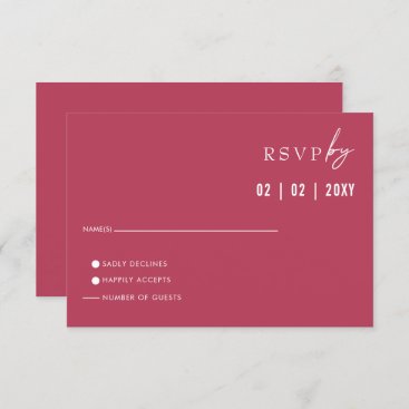 Simple Elegant Minimal Modern Magenta Wedding  RSVP Card