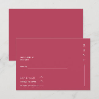 Simple Elegant Minimal Modern Magenta Wedding RSVP Card