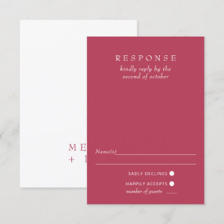 Simple Elegant Minimal Modern Magenta Wedding RSVP Card