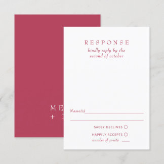 Simple Elegant Minimal Modern Magenta Wedding RSVP Card