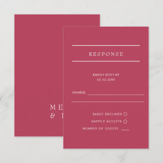 Simple Elegant Minimal Modern Magenta Wedding RSVP Card