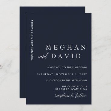 Simple Elegant Minimal Modern Navy Wedding Invitation