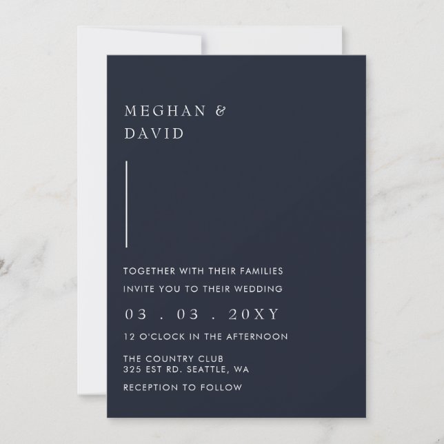 Simple Elegant Minimal Modern Navy Wedding  Invitation (Front)