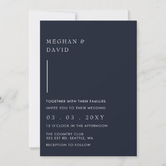 Simple Elegant Minimal Modern Navy Wedding Invitation