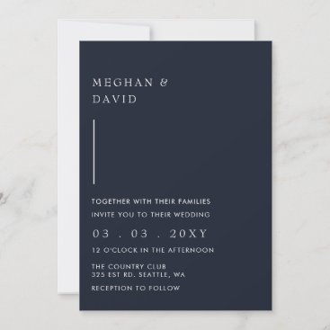 Simple Elegant Minimal Modern Navy Wedding  Invitation