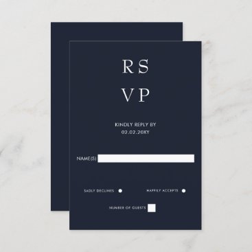 Simple Elegant Minimal Modern Navy Wedding  RSVP Card