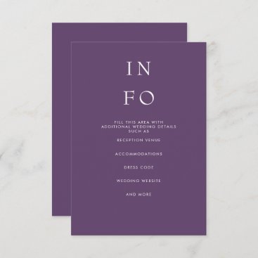 Simple Elegant Minimal Modern Purple Wedding Enclosure Card