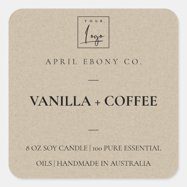 SIMPLE ELEGANT MINIMAL MODERN RUSTIC KRAFT LOGO SQUARE STICKER (Front)