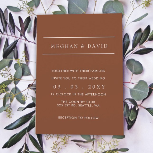 Simple Elegant Minimal Modern Terracotta Wedding  Invitation (Creator Uploaded)