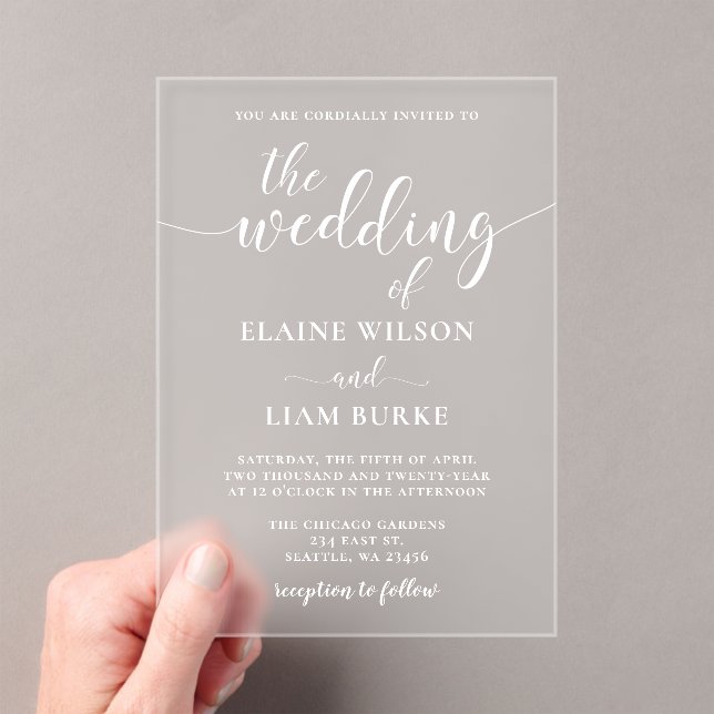 Simple Elegant Minimal Modern Wedding  Acrylic Invitations (Insitu (Handheld))