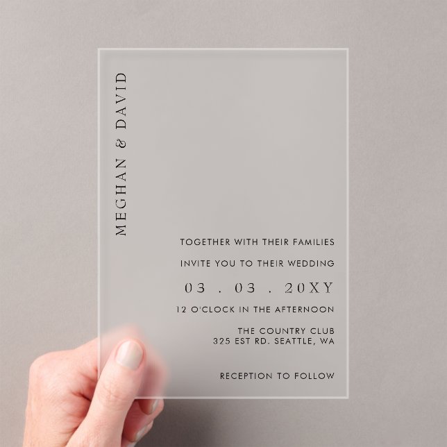 Simple Elegant Minimal Modern Wedding  Acrylic Invitations (Insitu (Handheld))