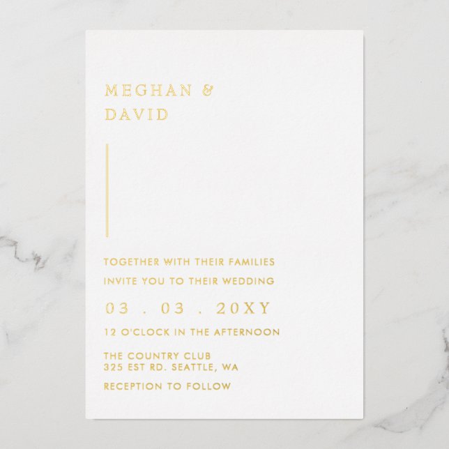 Simple Elegant Minimal Modern Wedding Foil Invitation (Front)