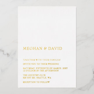 Simple Elegant Minimal Modern White Wedding Foil Invitation