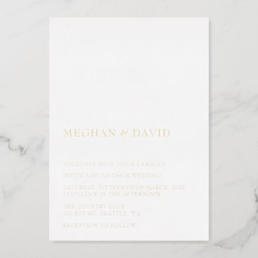 Simple Elegant Minimal Modern White Wedding  Foil Invitation