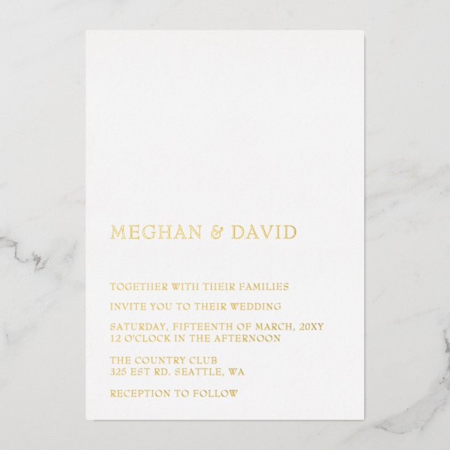 Simple Elegant Minimal Modern White Wedding  Foil Invitation (Front)
