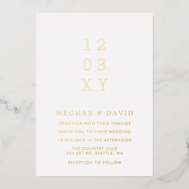 Simple Elegant Minimal Modern White Wedding Foil Invitation (Front)