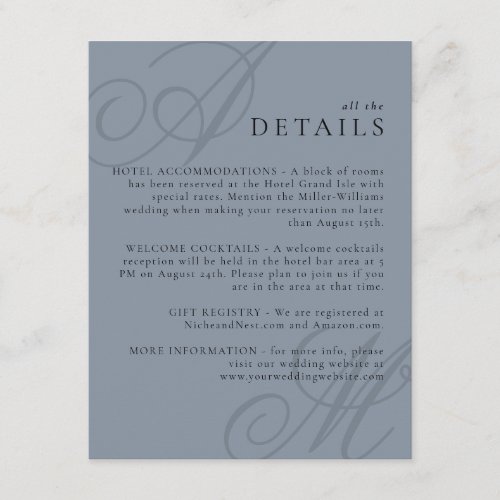 Simple Elegant Minimal Monogram Wedding Details Enclosure Card