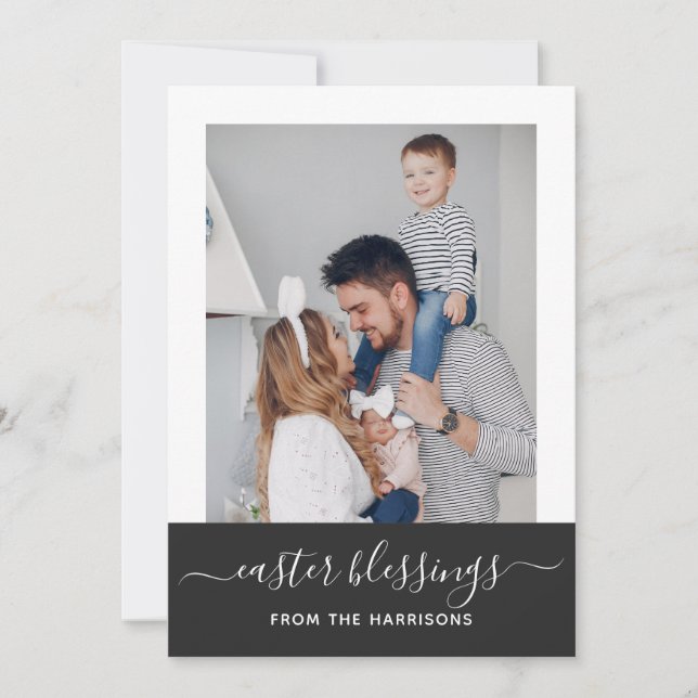 Simple Elegant Minimal Script Family Photo Easter Holiday Card (Front)