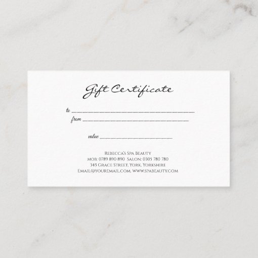 Simple Elegant Minimal Script Gift Certificate | Zazzle