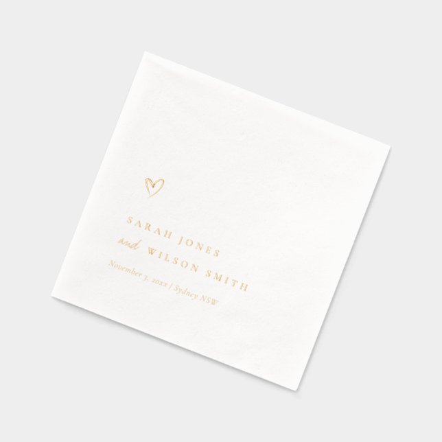 Simple Elegant Minimal Topography Heart Wedding Foil Napkins (Left)