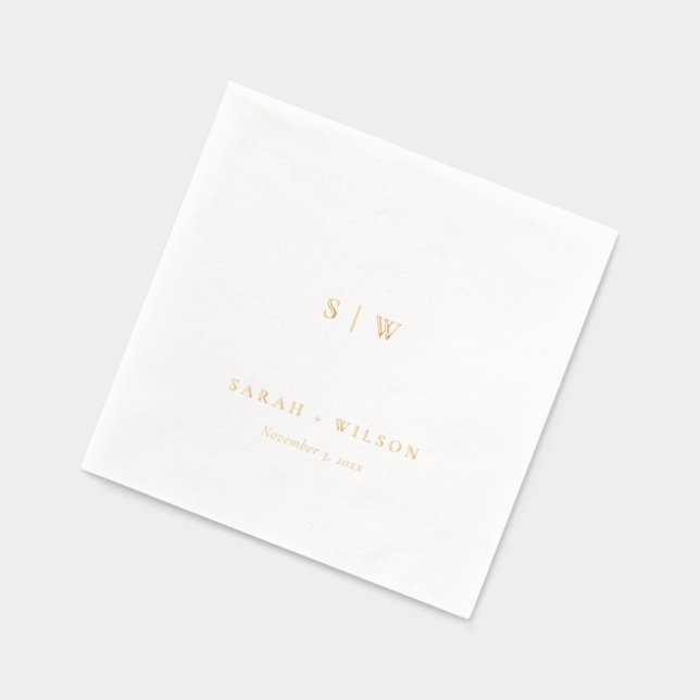Simple Elegant Minimal Typography Monogram Wedding Foil Napkins (Left)